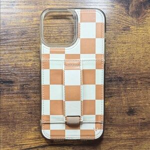 Elegant Checkered Phone Case with Stand - Brown and Cream